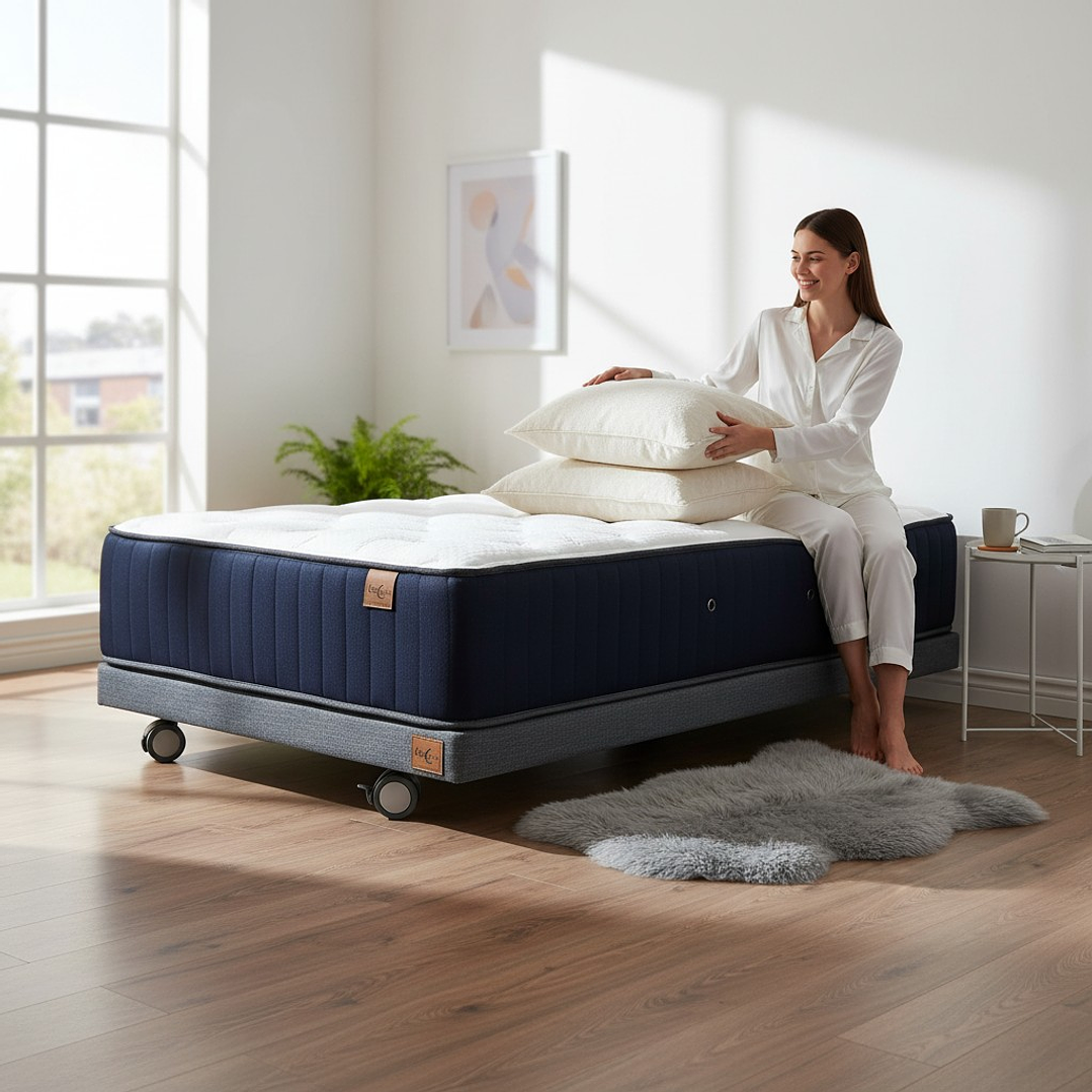 Cama 1.5 Plaza Box 8 cm + Colchon CIC - Ruedas A Eleccion 1