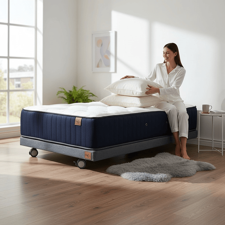 Cama 1.5 Plaza Box 8 cm + Colchon CIC - Ruedas A Eleccion 1