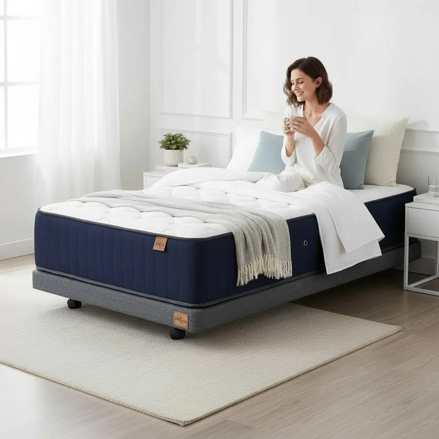 Cama 1.5 Plaza Box 8 cm + Colchon CIC - Ruedas A Eleccion 10