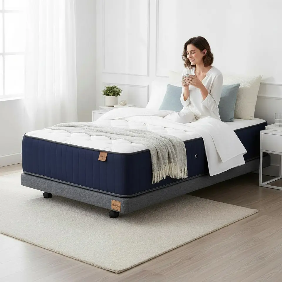 Cama 1.5 Plaza Box 8 cm + Colchon CIC - Ruedas A Eleccion 10