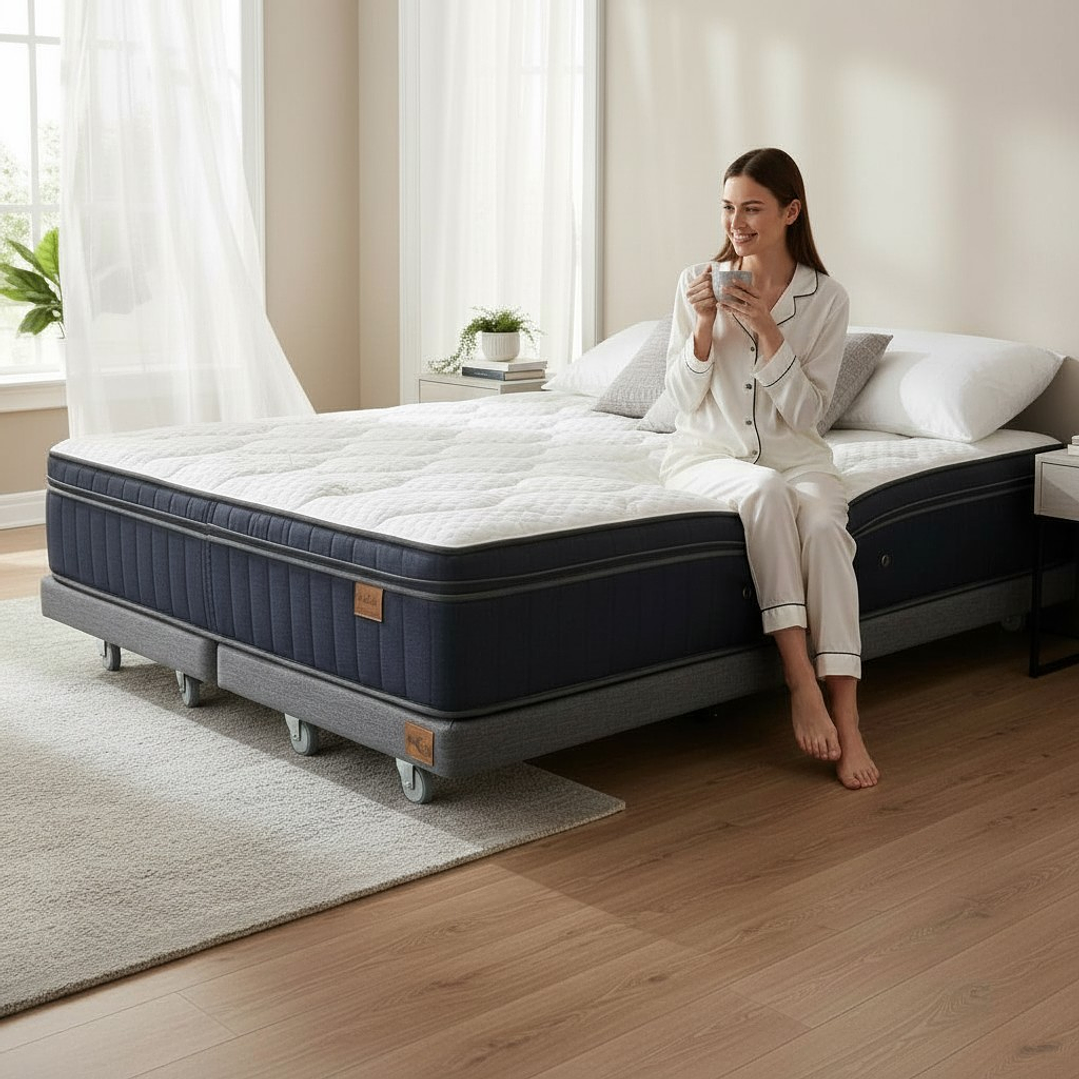 Cama Full Dividida Box 8 cm + Colchon CIC - Ruedas A Eleccion 4