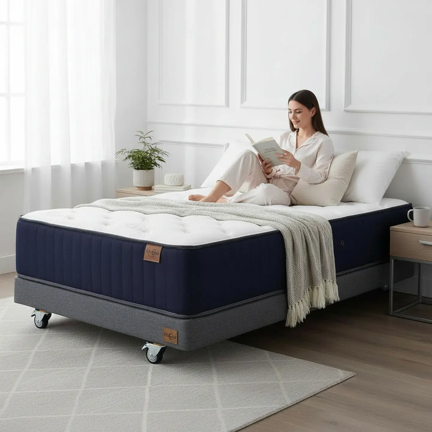 Cama 1.5 Plaza Box 13 cm + Colchon CIC - Ruedas A Eleccion 7