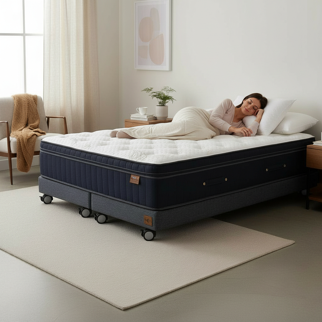 Cama de 2 Plaza Box 13 cm + Colchon CIC - Ruedas A Eleccion 1