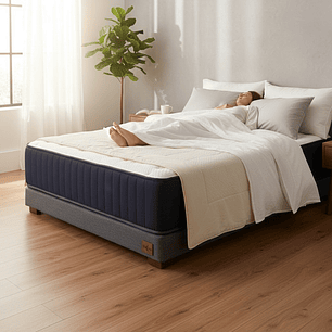 Cama 1.5 Plaza Box 13 cm + Colchon CIC - Patas De Madera 