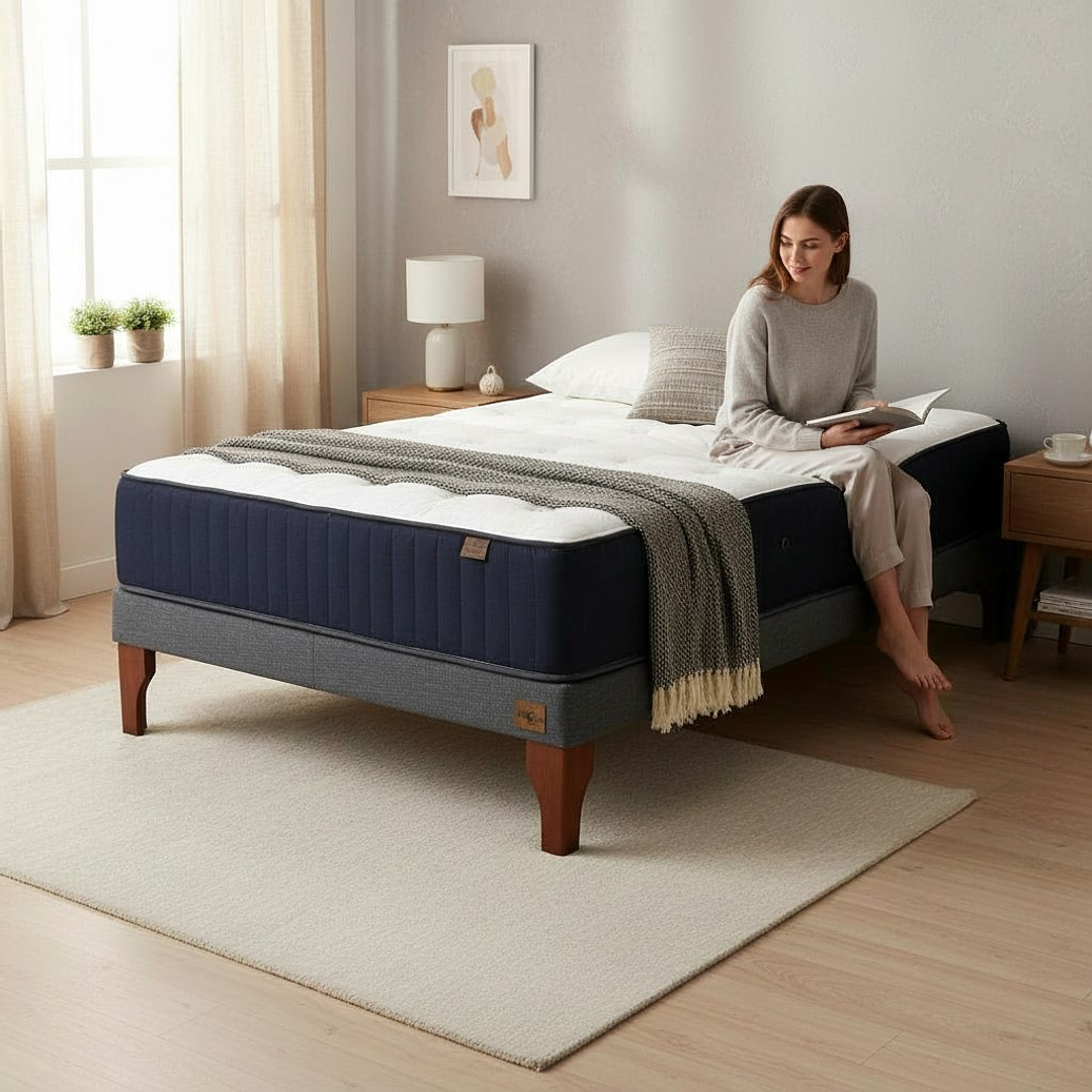 Cama 1.5 Plaza Box 13 cm + Colchon CIC - Patas De Madera  11