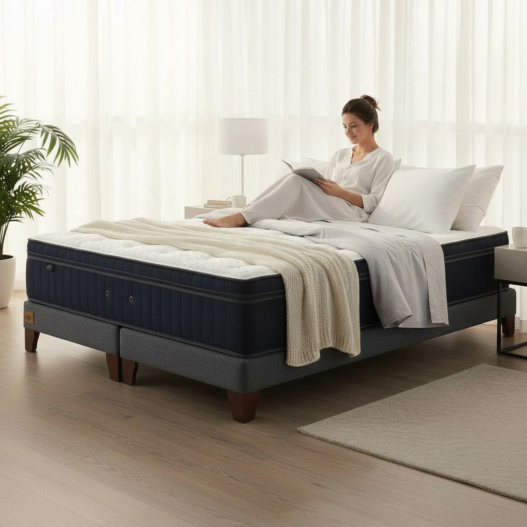 Cama Full Dividida Box 13 cm + Colchon CIC - Patas De Madera  4