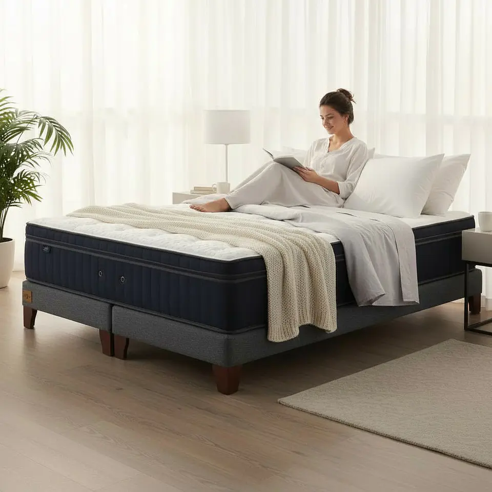 Cama Full Dividida Box 13 cm + Colchon CIC - Patas De Madera  4