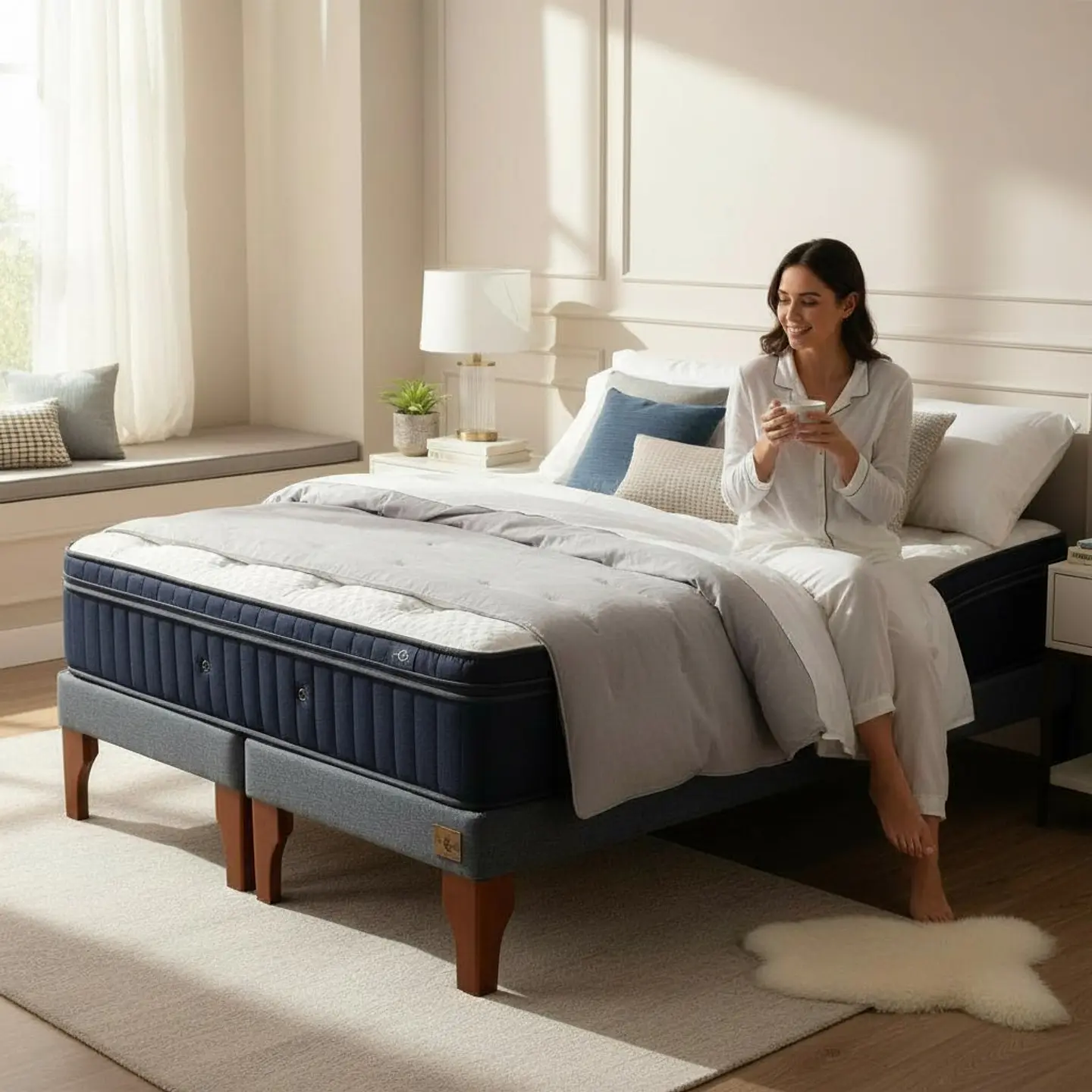Cama Full Dividida Box 13 cm + Colchon CIC - Patas De Madera  10