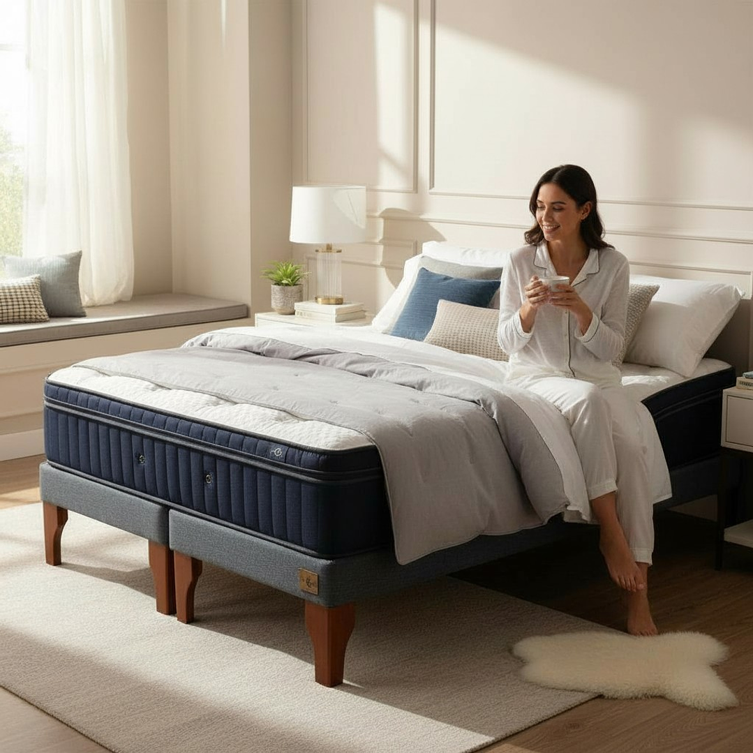 Cama 2 Plaza Box 13 cm + Colchon CIC - Patas De Madera  10