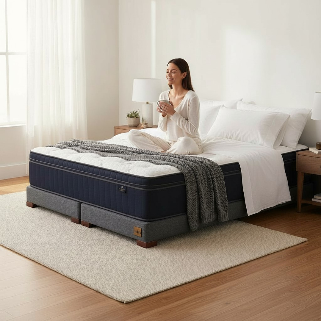 Cama Super King Box 13 cm + Colchon CIC - Patas De Madera  1