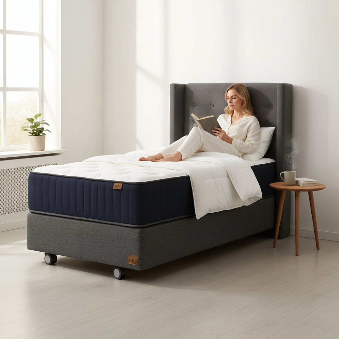 Cama 1 Plaza Box 30 cm + Colchon CIC Con Respaldo - Ruedas A Eleccion 1