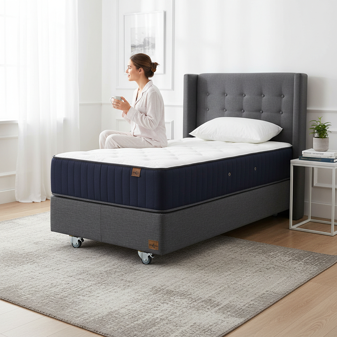 Cama 1 Plaza Box 30 cm + Colchon CIC Con Respaldo - Ruedas A Eleccion 7