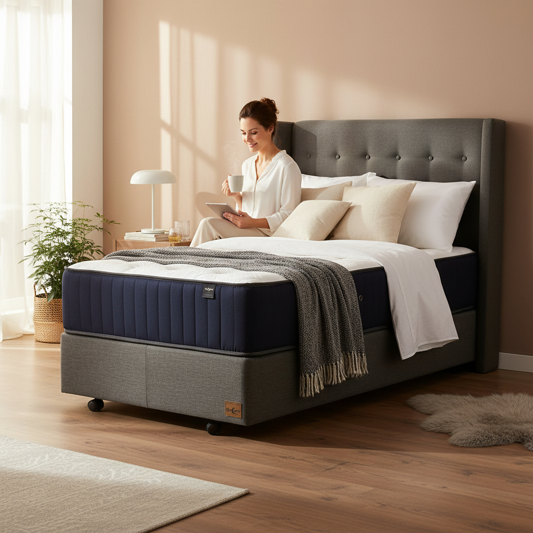 Cama 1 Plaza Box 30 cm + Colchon CIC Con Respaldo - Ruedas A Eleccion 10