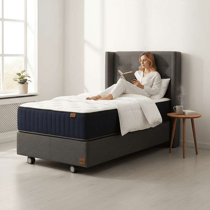 Cama 1.5 Plaza Box 30 cm + Colchon CIC Con Respaldo - Ruedas A Eleccion 1