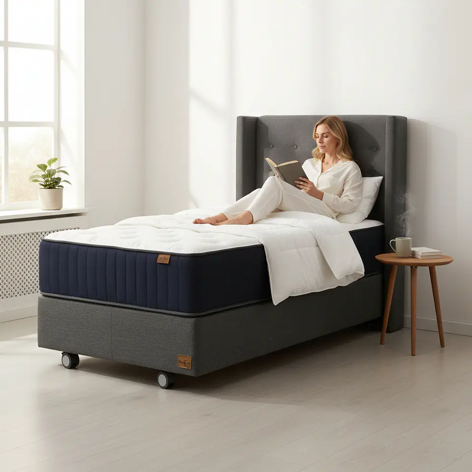 Cama 1.5 Plaza Box 30 cm + Colchon CIC Con Respaldo - Ruedas A Eleccion 1