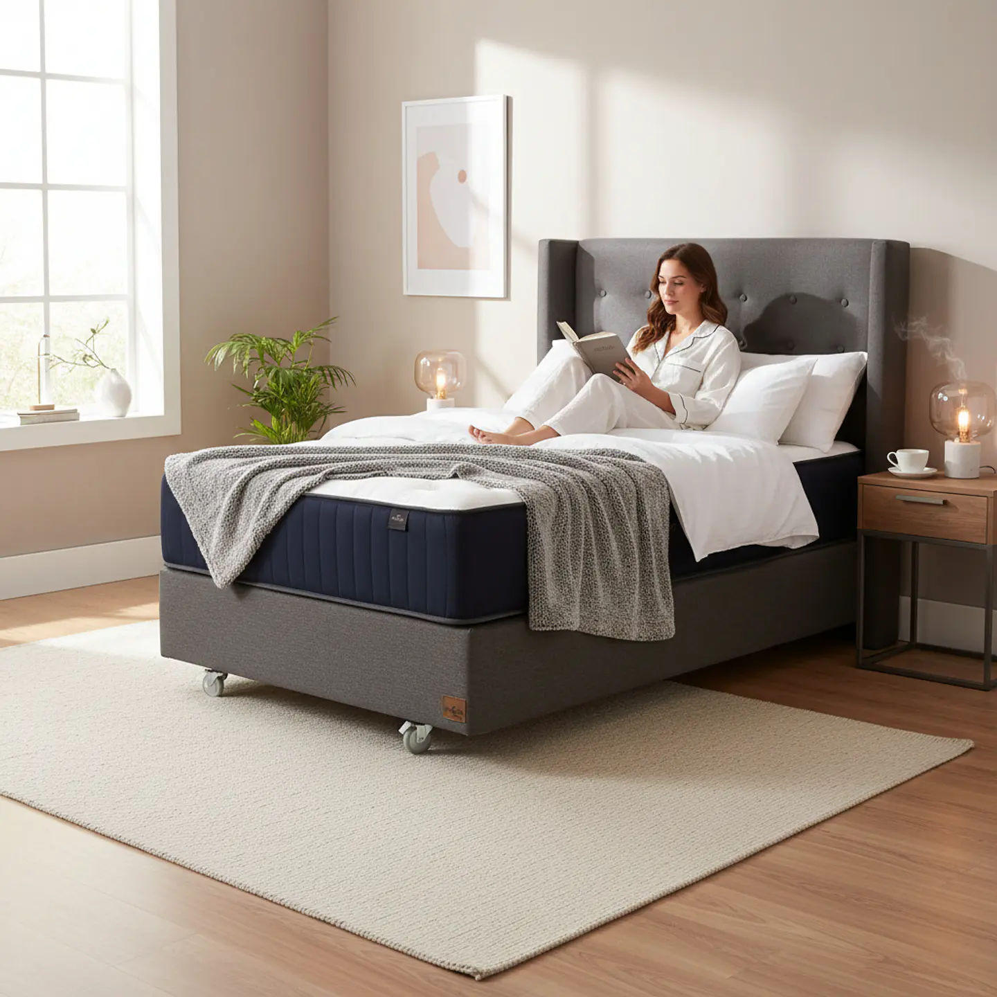 Cama 1.5 Plaza Box 30 cm + Colchon CIC Con Respaldo - Ruedas A Eleccion 4