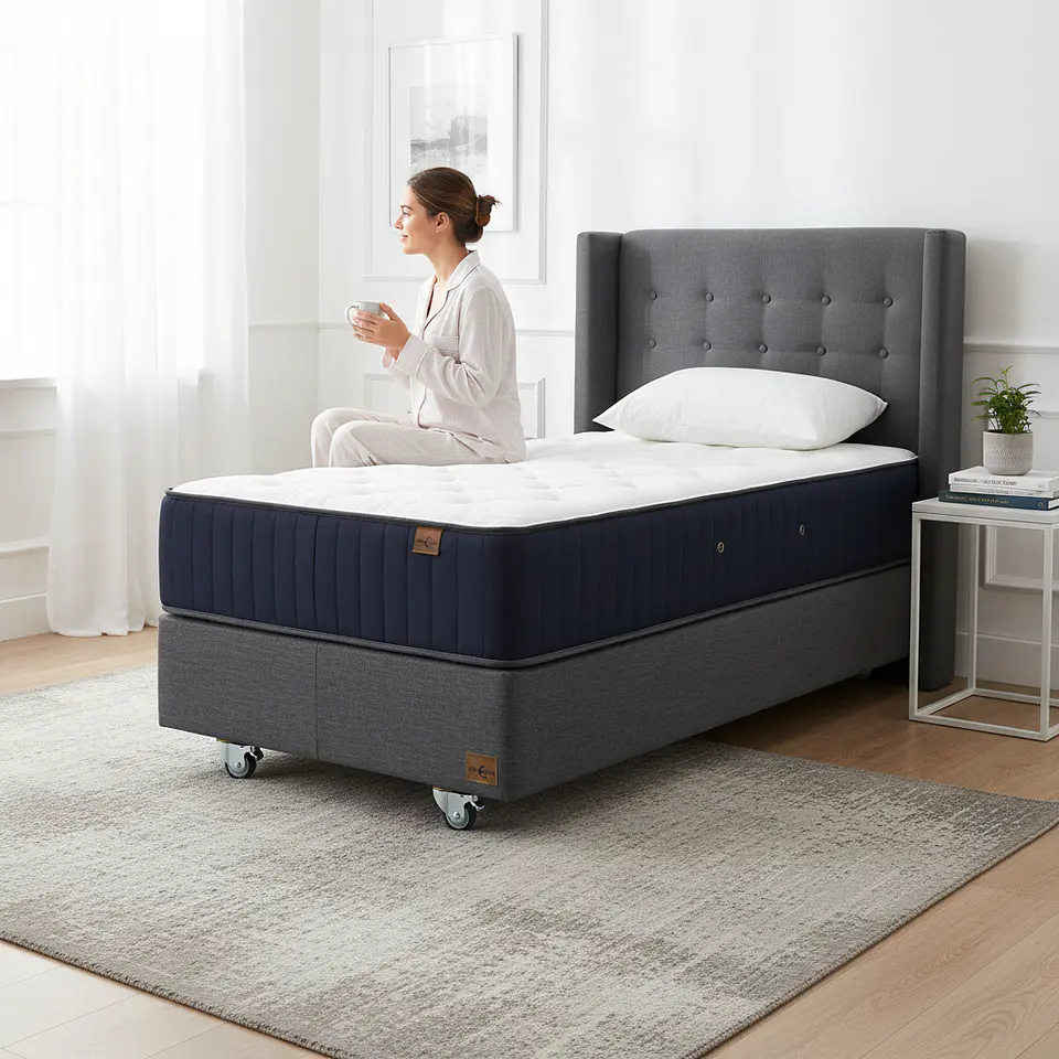 Cama 1.5 Plaza Box 30 cm + Colchon CIC Con Respaldo - Ruedas A Eleccion 7