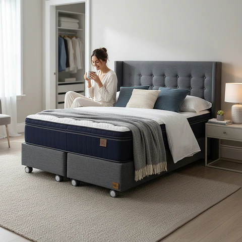 Cama Full dividida Box 30 cm + Colchon CIC Con Respaldo - Ruedas A Eleccion