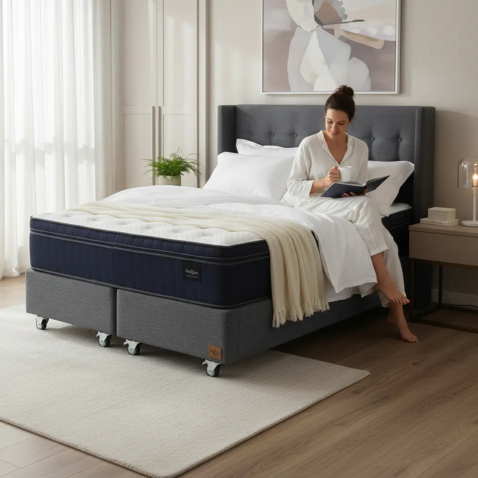 Cama Full dividida Box 30 cm + Colchon CIC Con Respaldo - Ruedas A Eleccion 7