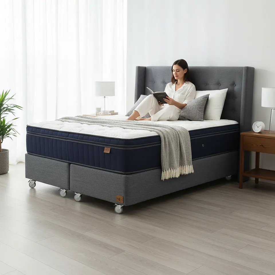 Cama 2 Plaza Box 30 cm + Colchon CIC Con Respaldo - Ruedas A Eleccion 4