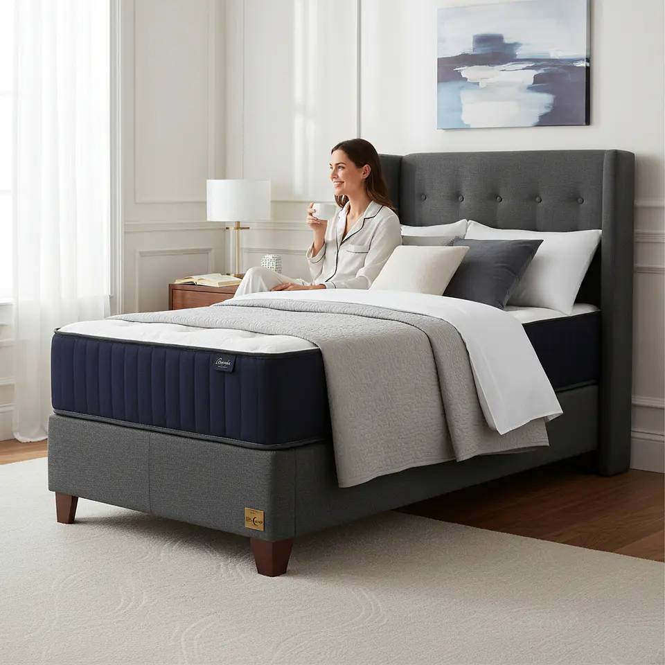 Cama 1.5 Plaza Box 30 cm Colchon CIC + Respaldo + Patas De Madera 4
