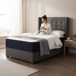 Cama 1 Plaza Box 30 cm Colchon CIC + Respaldo + Patas De Madera