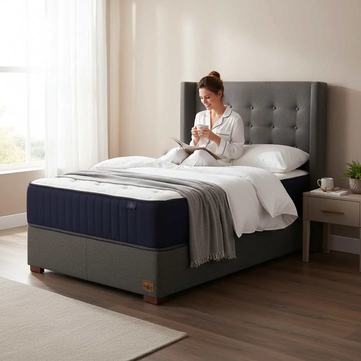Cama 1 Plaza Box 30 cm Colchon CIC + Respaldo + Patas De Madera 1