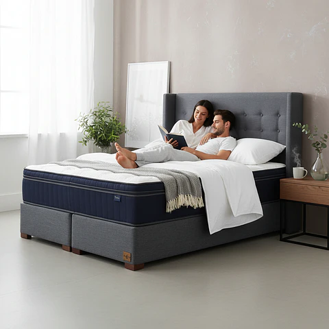 Cama Full Dividida Box 30 cm Colchon CIC + Respaldo + Patas De Madera