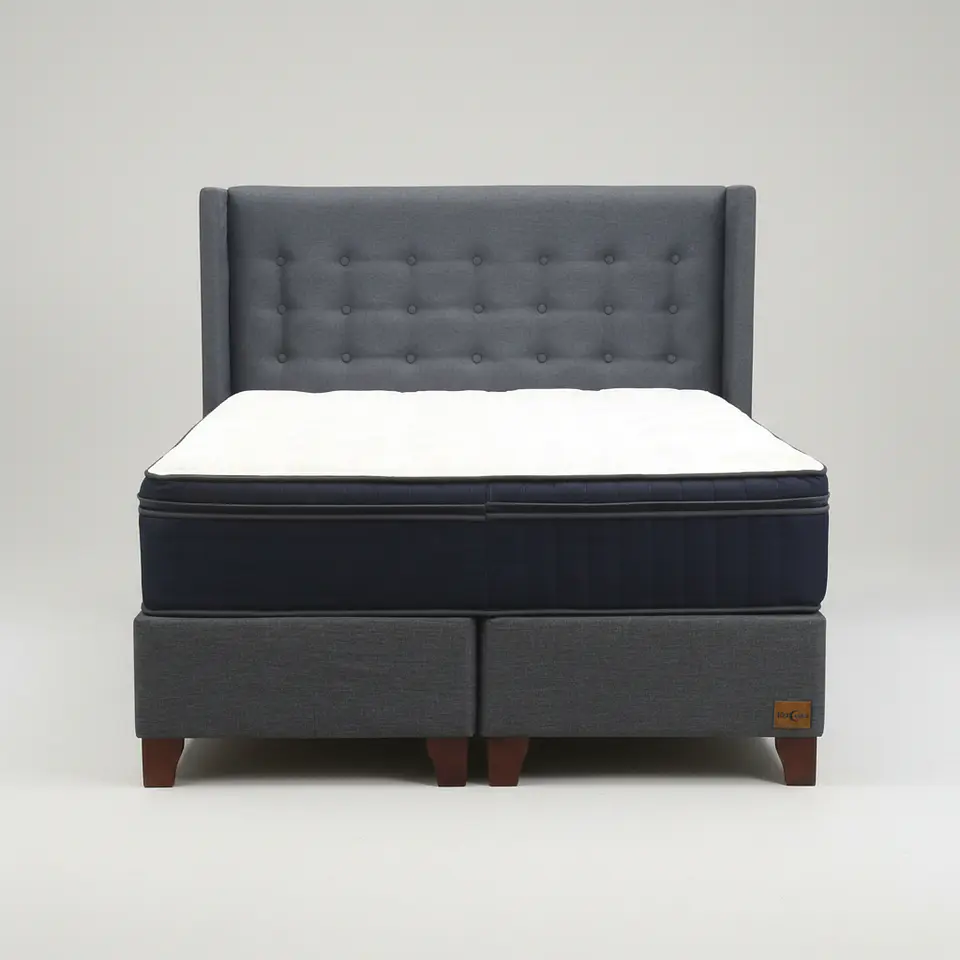 Cama Full Dividida Box 30 cm Colchon CIC + Respaldo + Patas De Madera 5