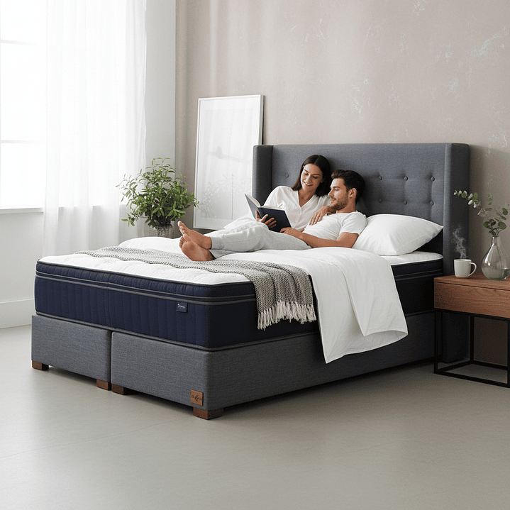 Cama 2 Plaza Box 30 cm Colchon CIC + Respaldo + Patas De Madera 1