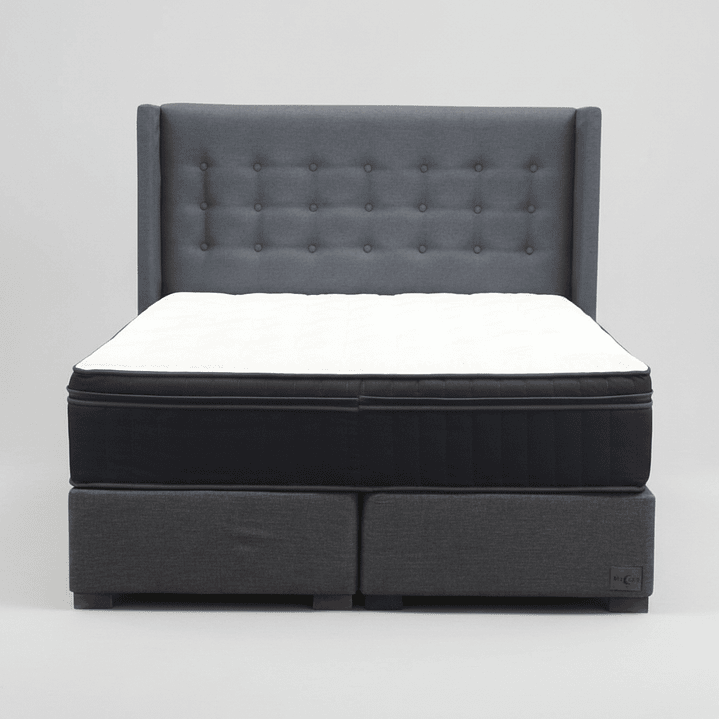 Cama 2 Plaza Box 30 cm Colchon CIC + Respaldo + Patas De Madera 2