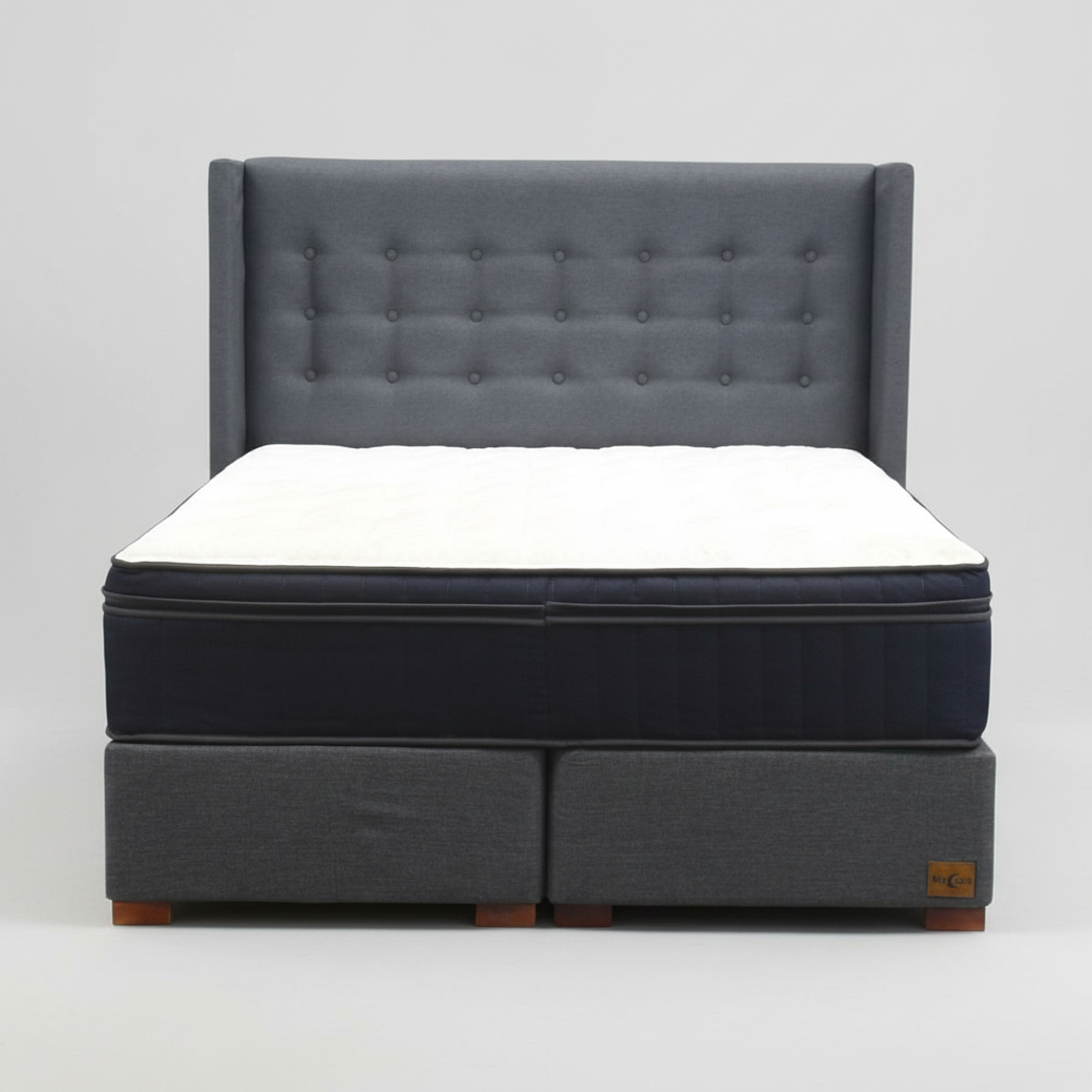 Cama King Box 30 cm Colchon CIC + Respaldo + Patas De Madera 2