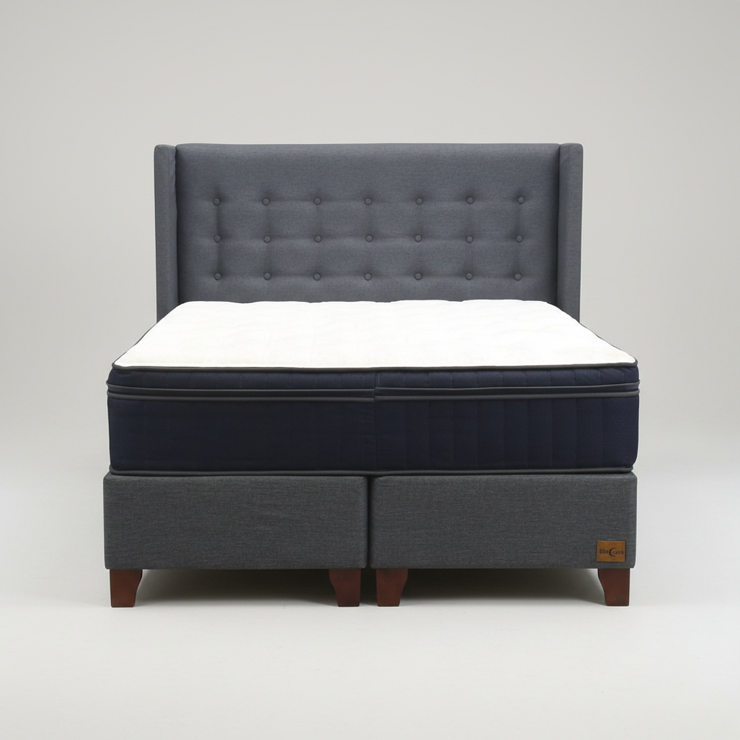 Cama King Box 30 cm Colchon CIC + Respaldo + Patas De Madera 5