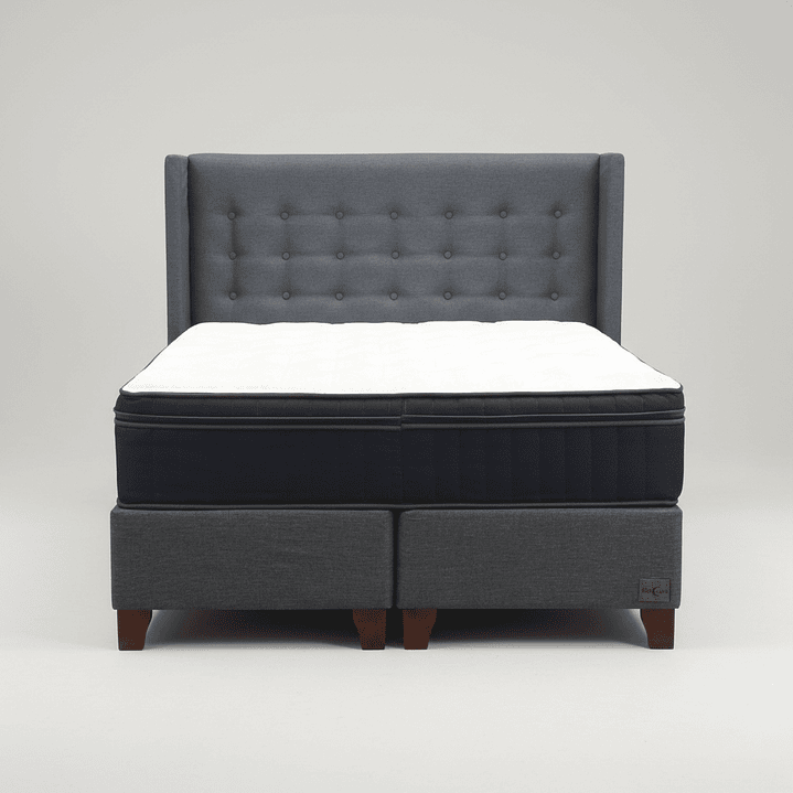 Cama King Box 30 cm Colchon CIC + Respaldo + Patas De Madera 5