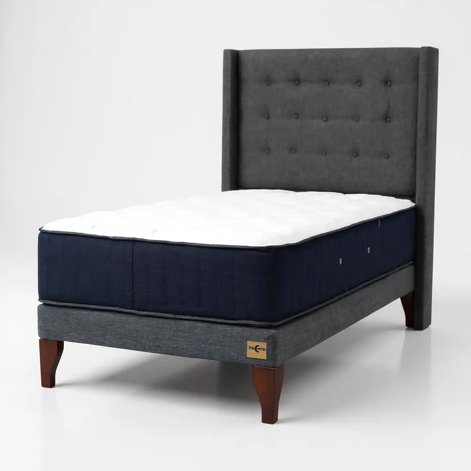 Cama 1 Plaza Box 13 cm Colchon CIC + Respaldo + Patas De Madera 8