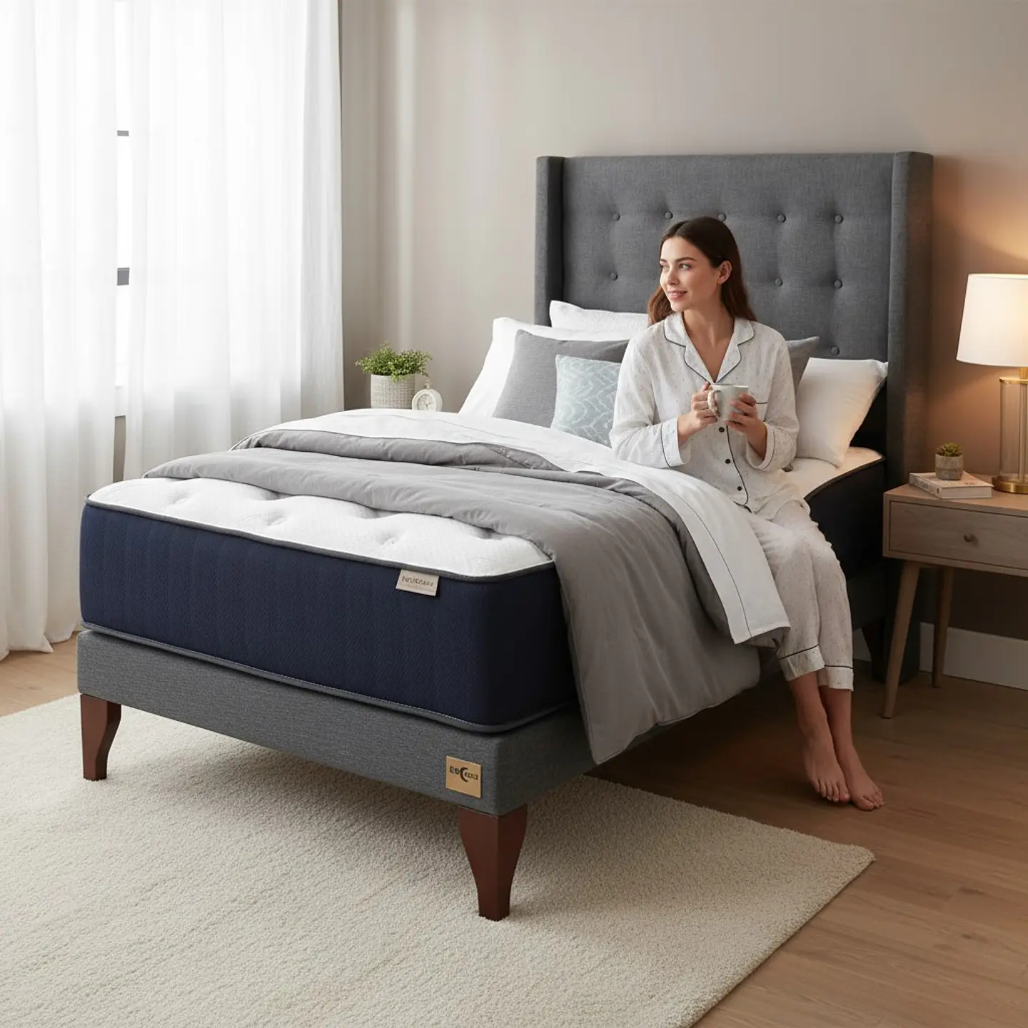 Cama 1 Plaza Box 13 cm Colchon CIC + Respaldo + Patas De Madera 7