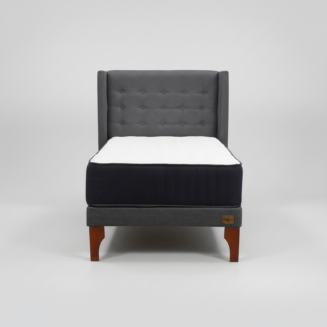Cama 1 Plaza Box 13 cm Colchon CIC + Respaldo + Patas De Madera 11