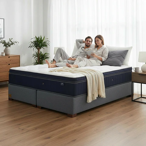Cama 2 Plazas Box 30 cm + Colchon CIC - Patas De Madera