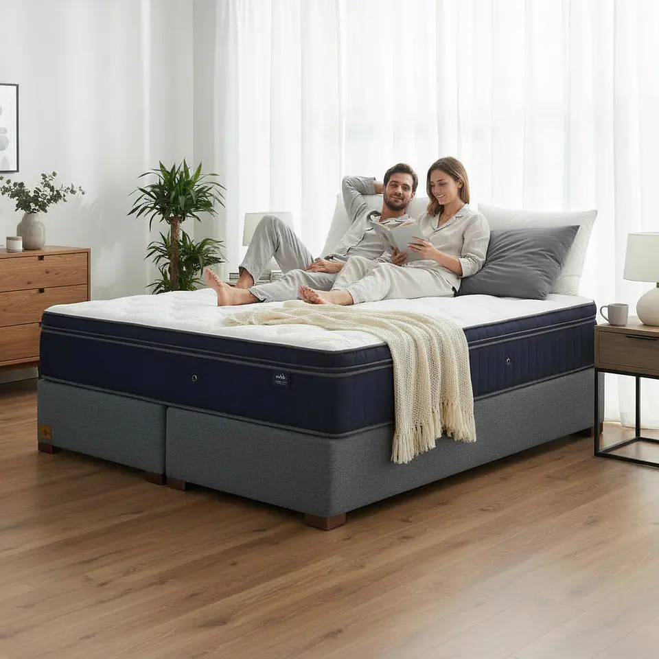 Cama 2 Plazas Box 30 cm + Colchon CIC - Patas De Madera 1