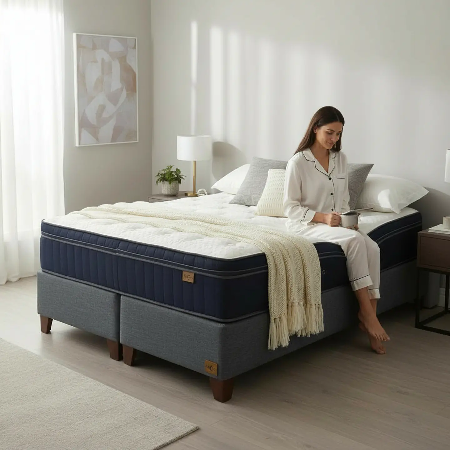 Cama 2 Plazas Box 30 cm + Colchon CIC - Patas De Madera 5