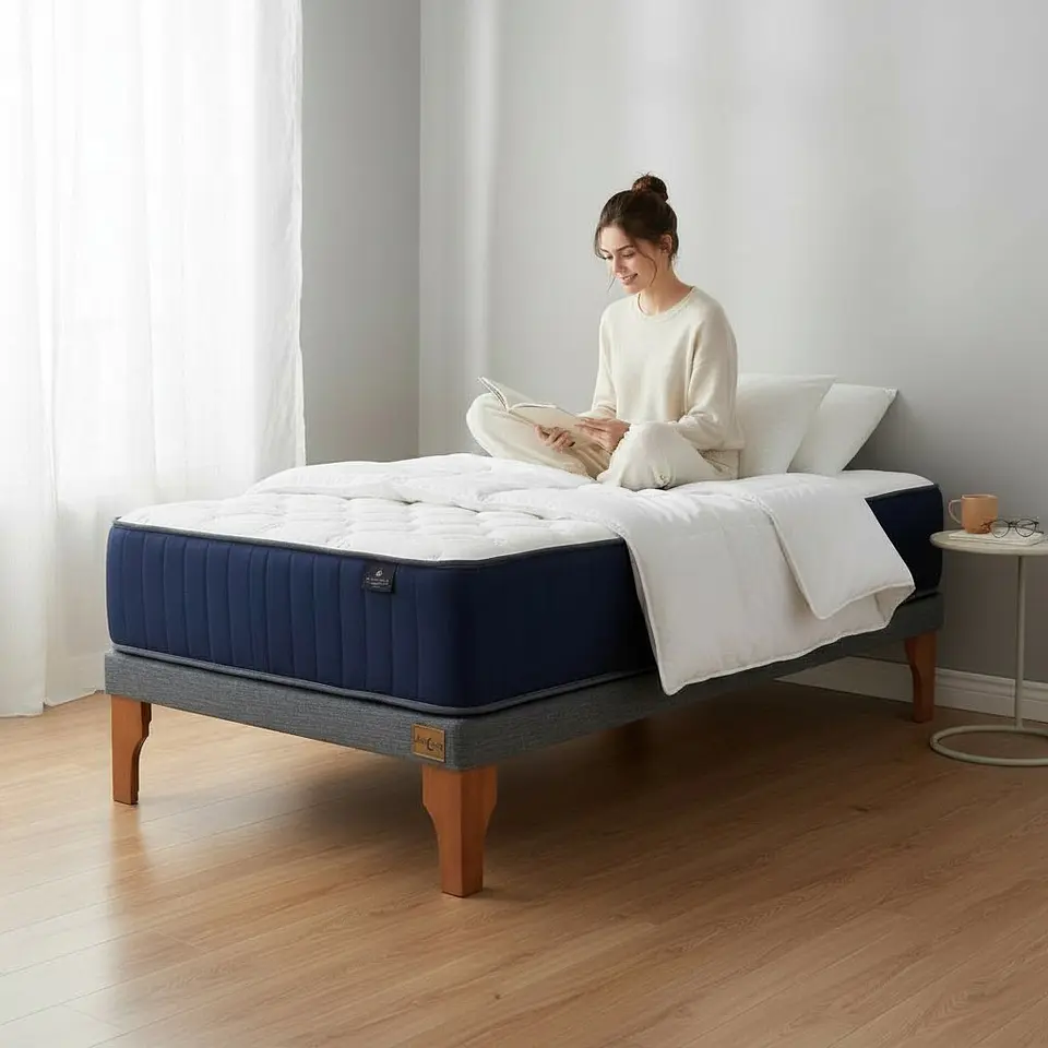 Cama 1 Plaza Box 8 cm + Colchon CIC - Patas De Madera 10