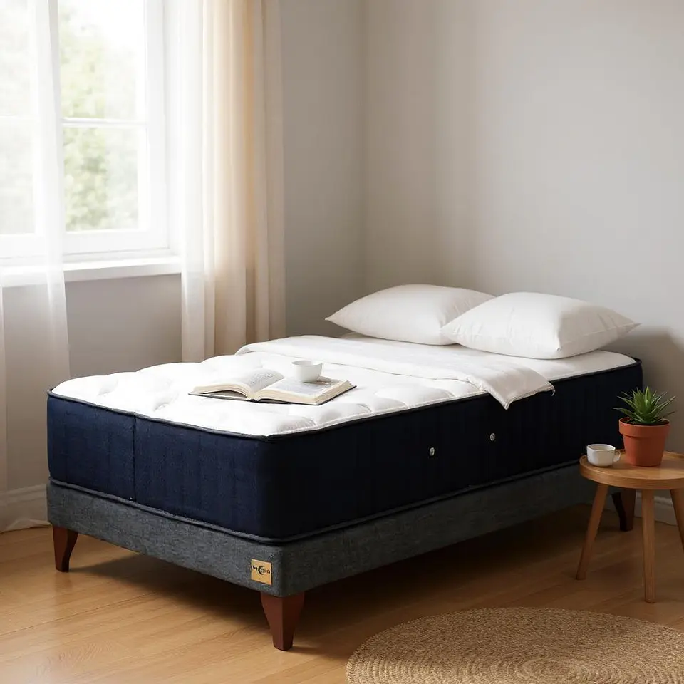 Cama 1.5 Plaza Box 8 cm + Colchon CIC - Patas De Madera 7
