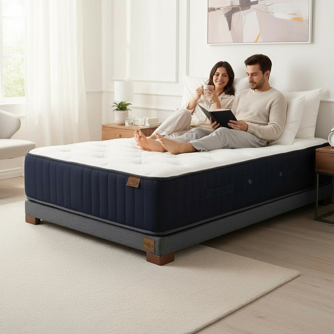 Cama 1.5 Plaza Box 8 cm + Colchon CIC - Patas De Madera 1