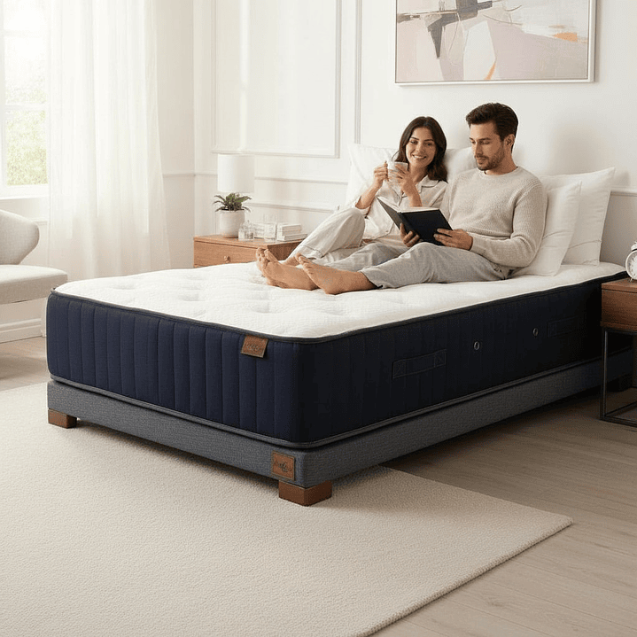Cama 1.5 Plaza Box 8 cm + Colchon CIC - Patas De Madera 1