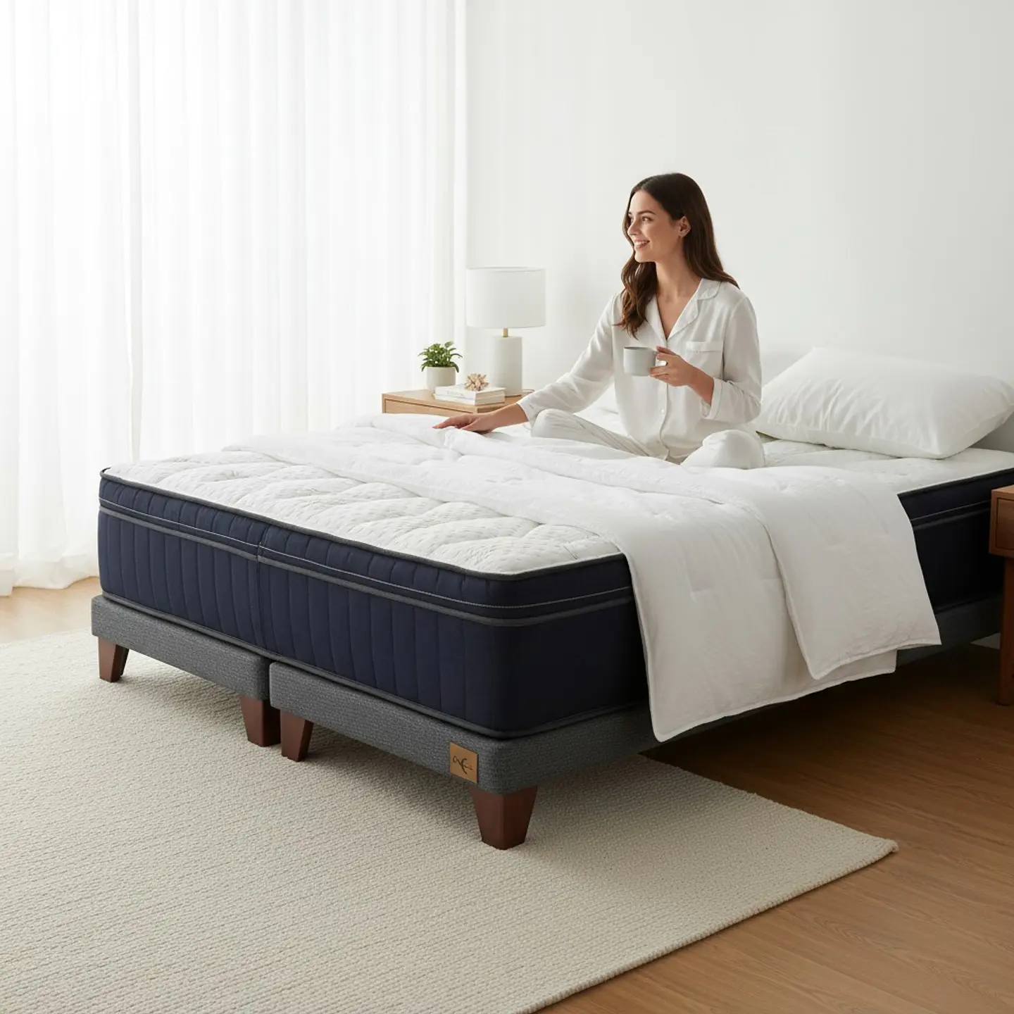 Cama Full Dividida Box 8 cm + Colchon CIC - Patas De Madera 4