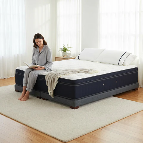 Cama 2 Plazas Box 8 cm + Colchon CIC - Patas De Madera