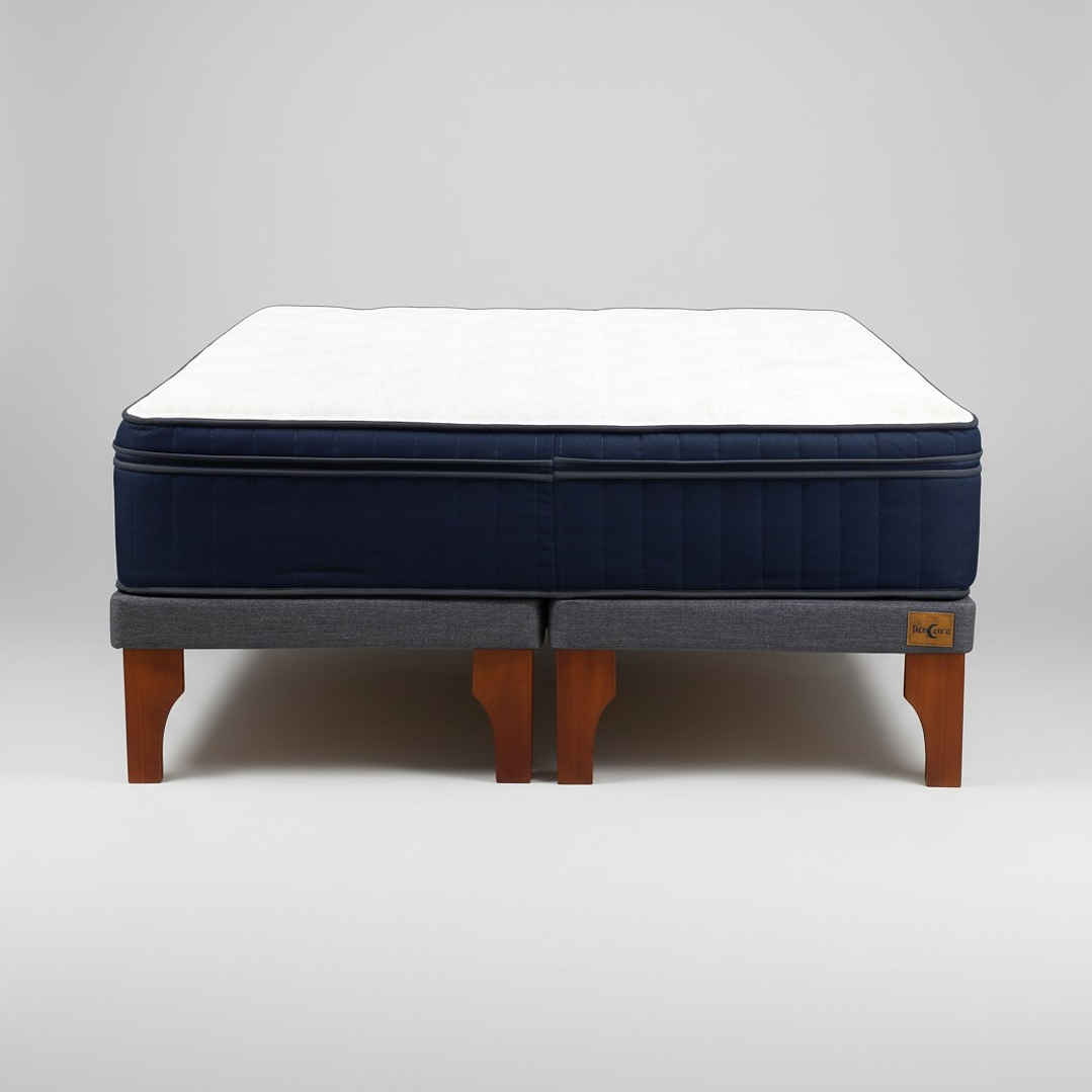 Cama 2 Plazas Box 8 cm + Colchon CIC - Patas De Madera 10