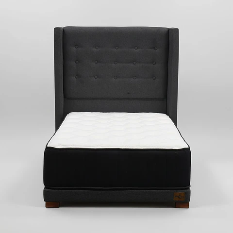 Cama 1 Plaza Box 8 cm Colchon CIC + Respaldo + Patas De Madera
