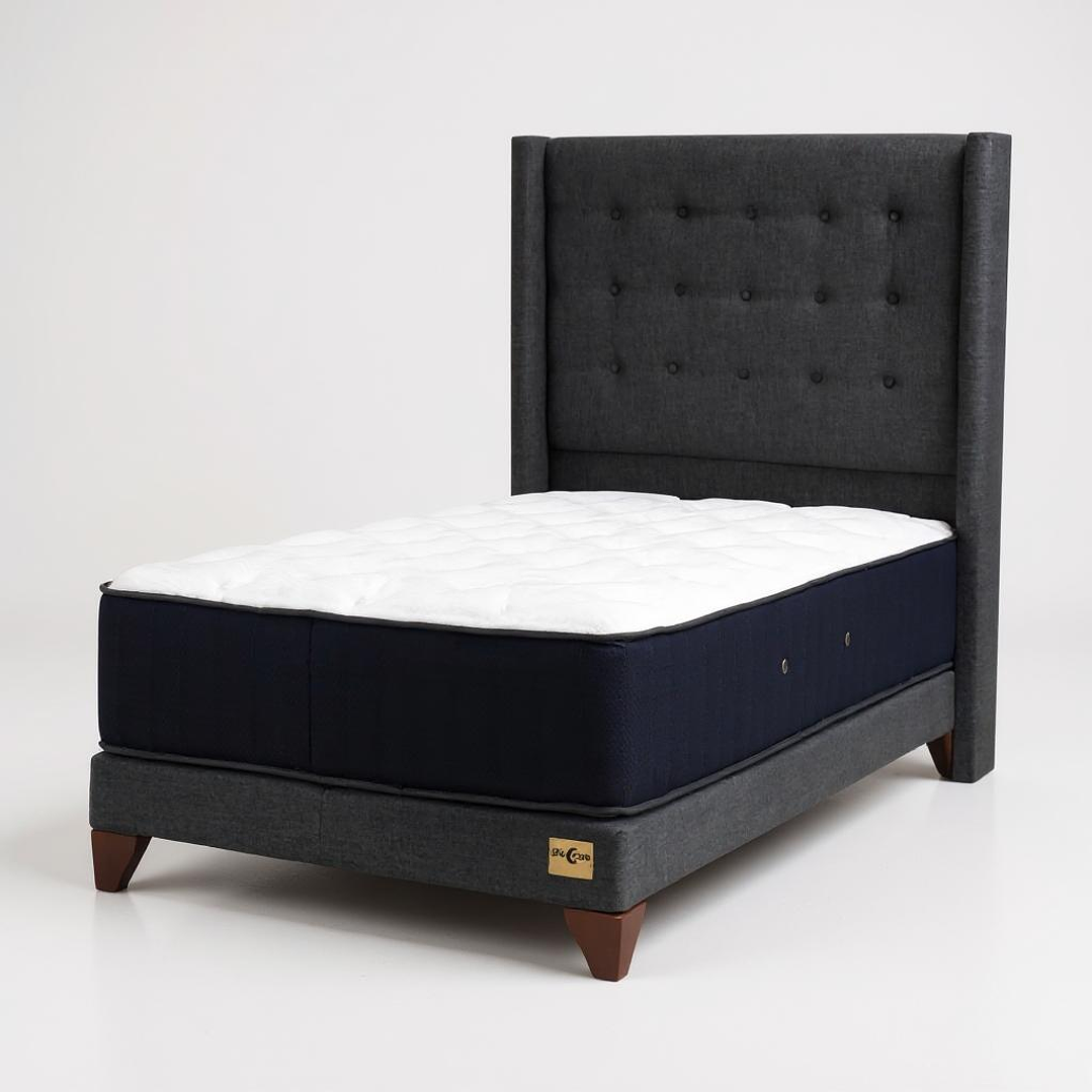 Cama 1 Plaza Box 8 cm Colchon CIC + Respaldo + Patas De Madera 5