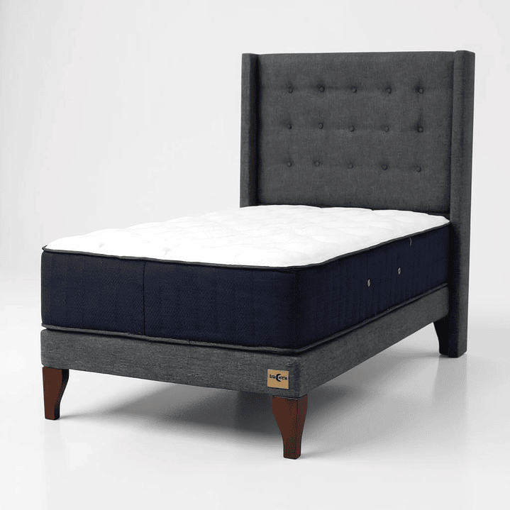 Cama 1 Plaza Box 8 cm Colchon CIC + Respaldo + Patas De Madera 8